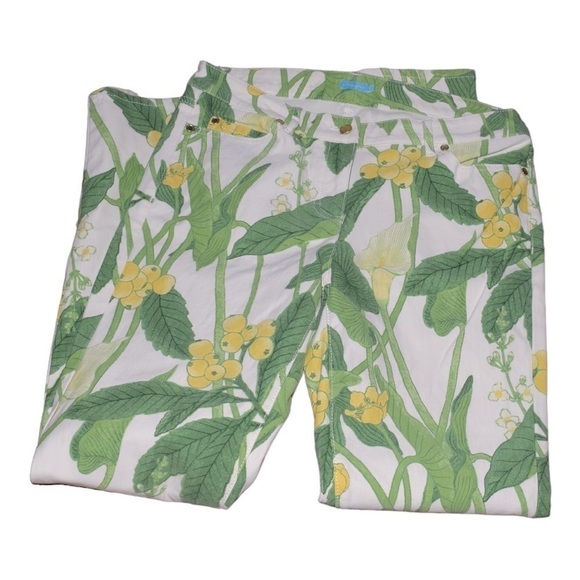 J. McLaughlin Lexi Jeans Green White Lily Frond Pattern Size 8 - Picture 3 of 7